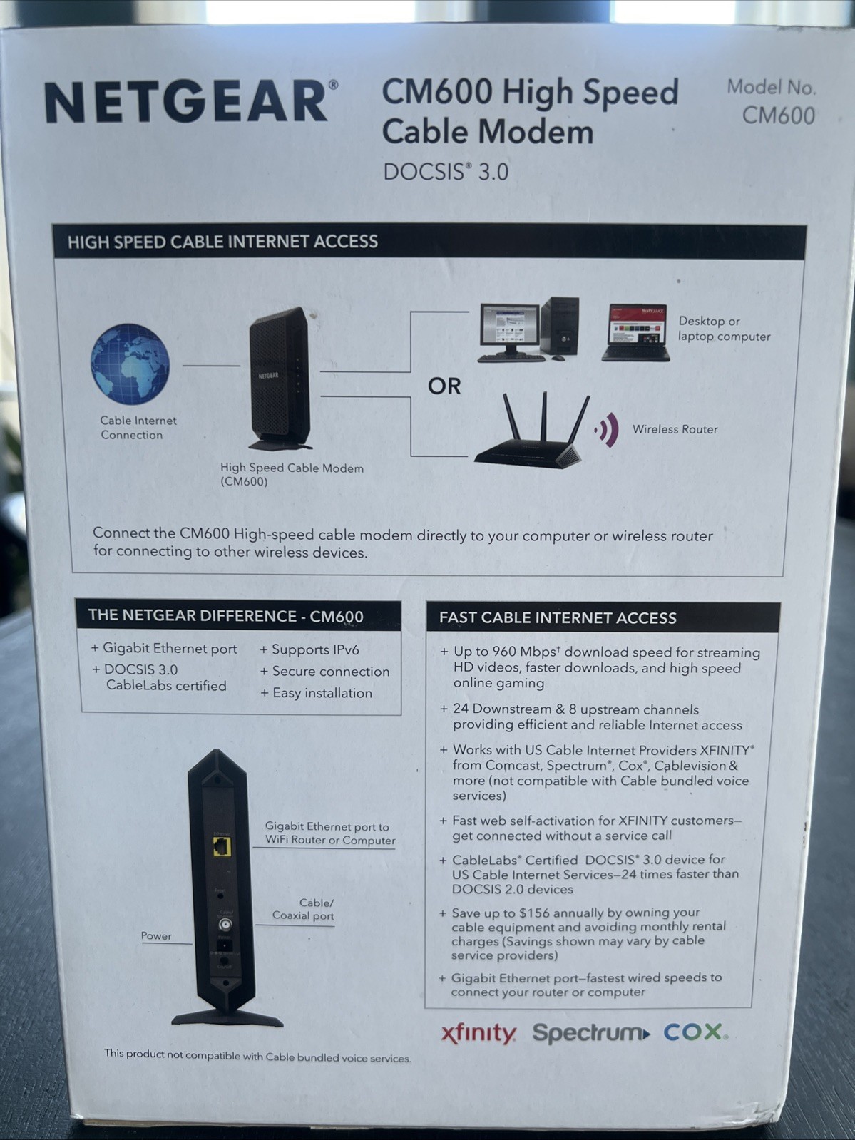 NETGEAR CM600 High-Speed Cable Modem DOCSIS 3.0 Black