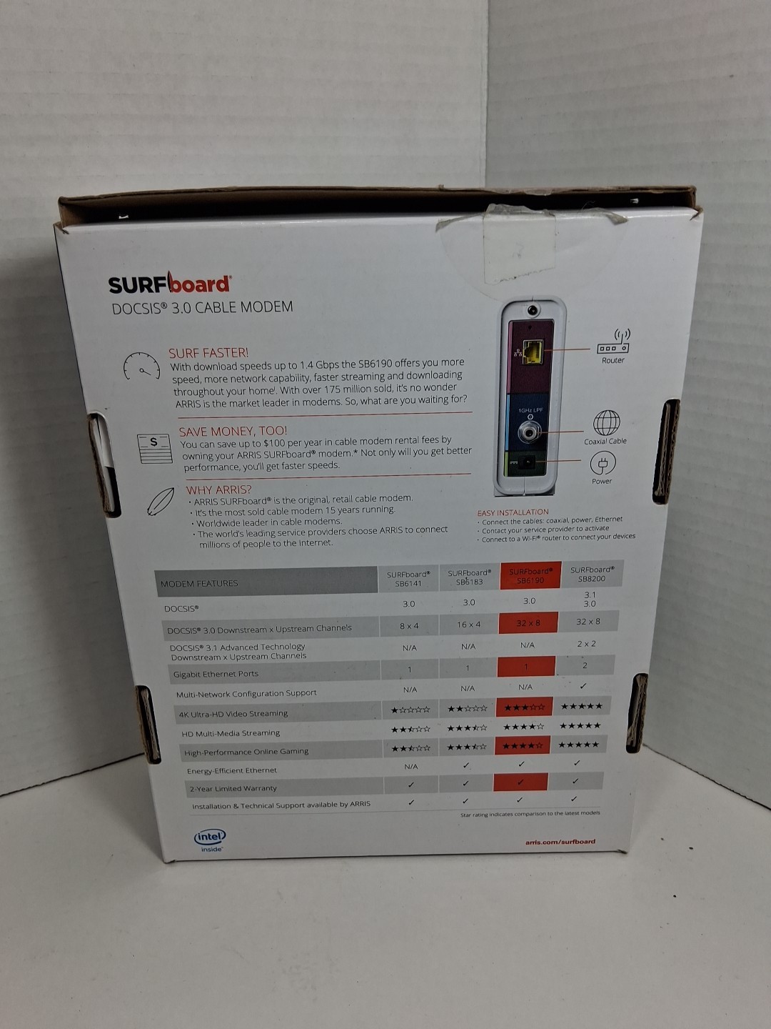 ARRIS SURFboard DOCSIS 3.0 Cable Modem SB6190 In Box – Xfinity Cox, Spectrum