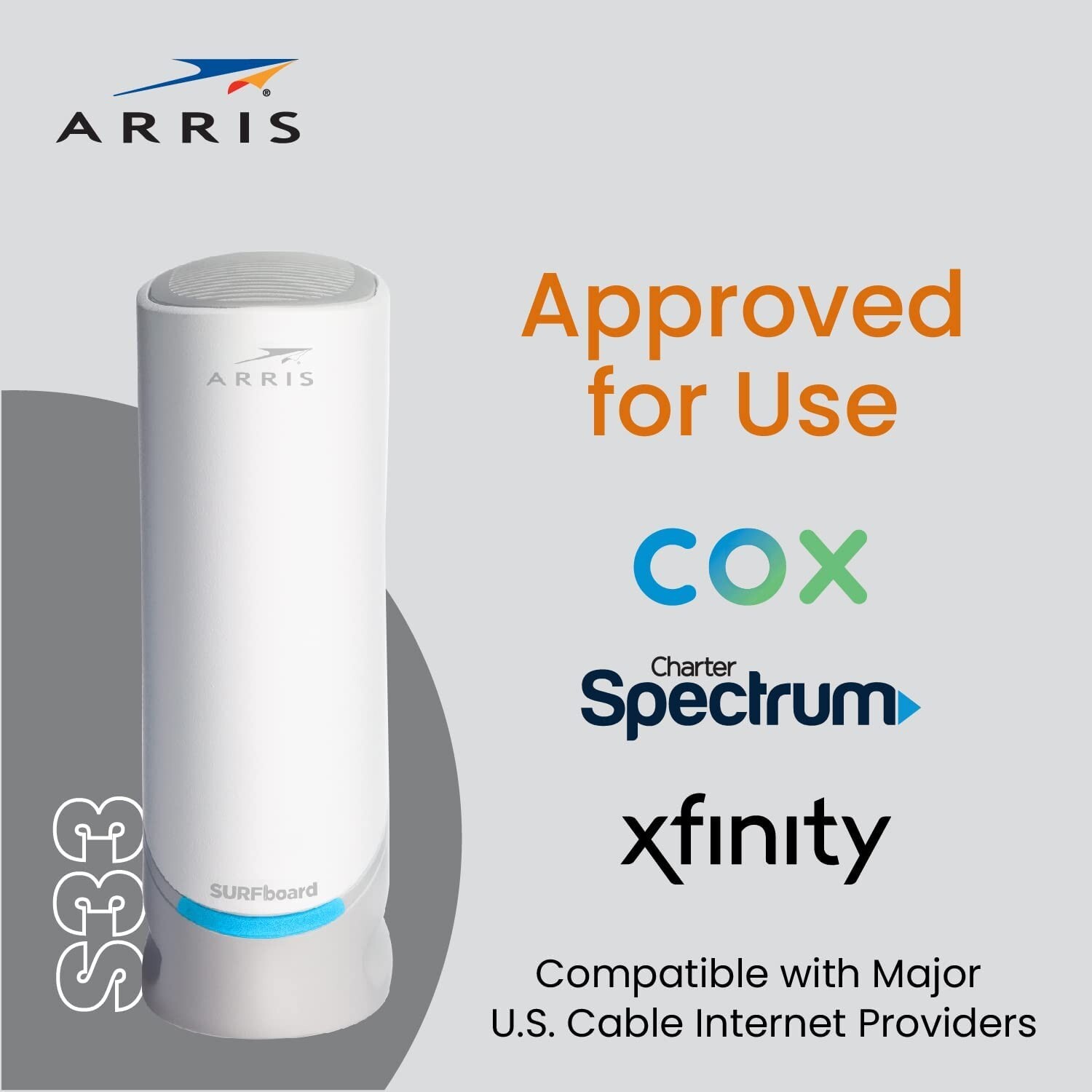 ARRIS S33 SURFboard DOCSIS 3.1 Multi-Gigabit Cable Modem 2.5 Gbps Ethernet A+