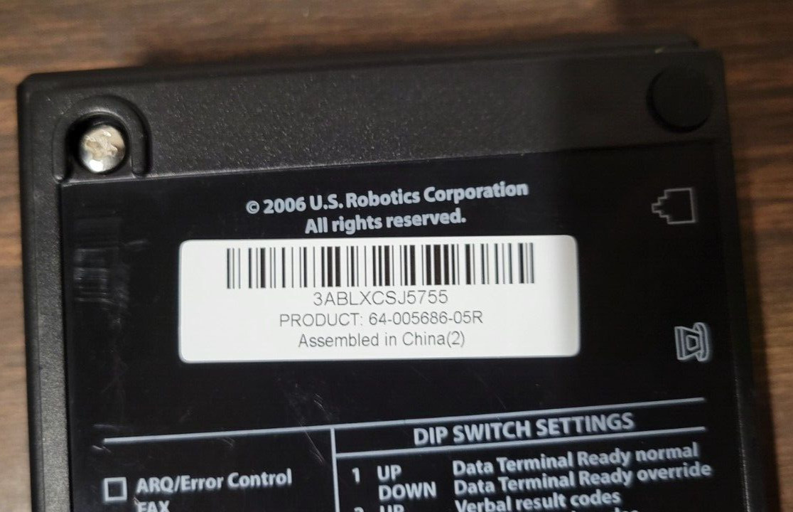 Vintage Black Dial-up US Robotics V.92 56K Faxmodem Model 5686 (Powers On)