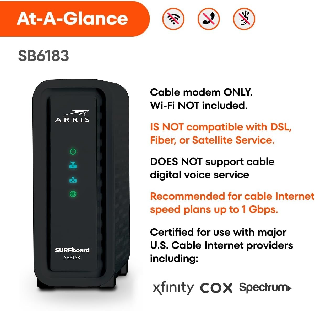 SURFboard SB6183 Cable Modem – Ideal for Streaming with Up to 400 Mbps Speed