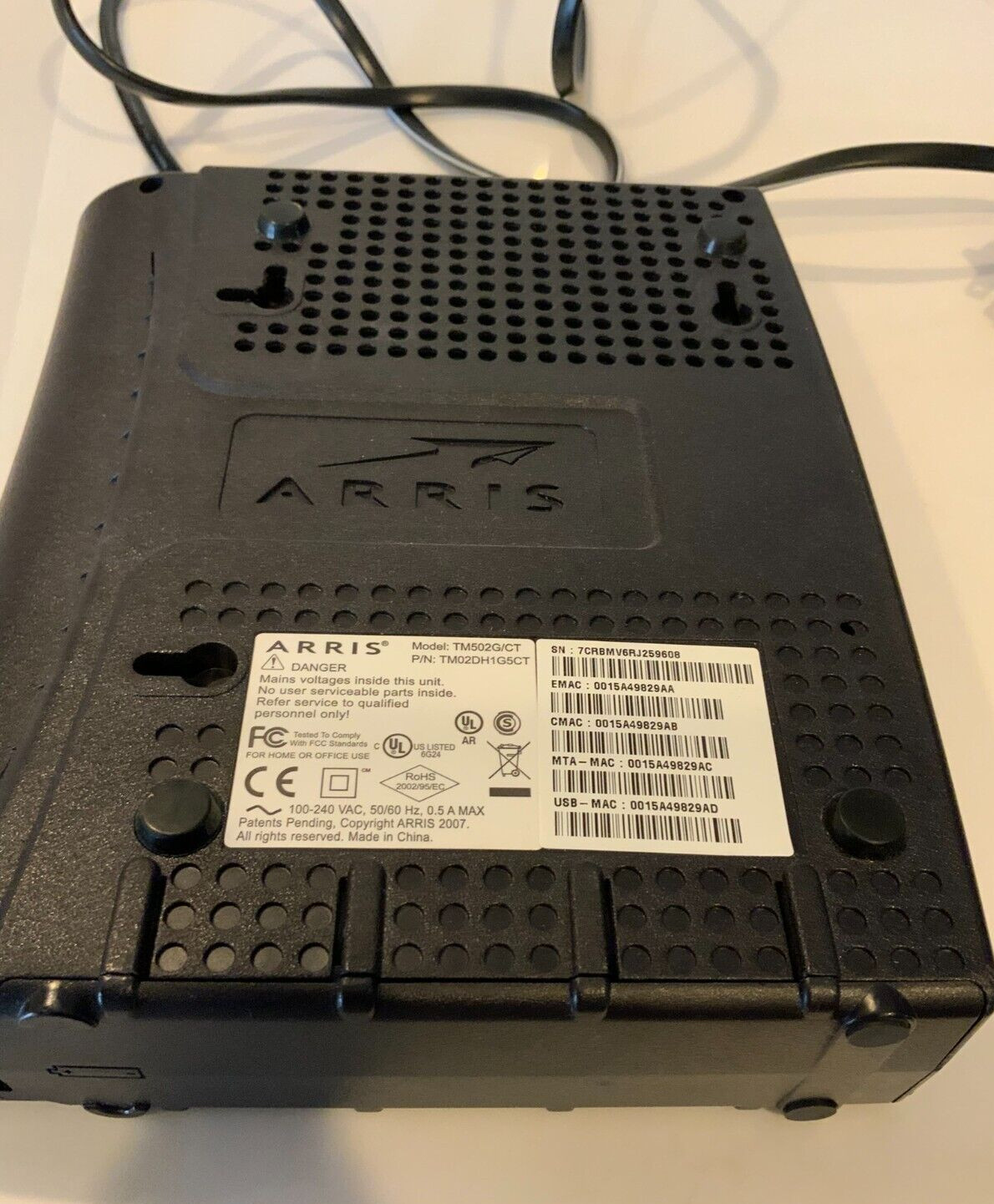 ARRIS TOUCHSTONE TM502G/CT CABLE MODEM with AC ADAPTER INCLUDED