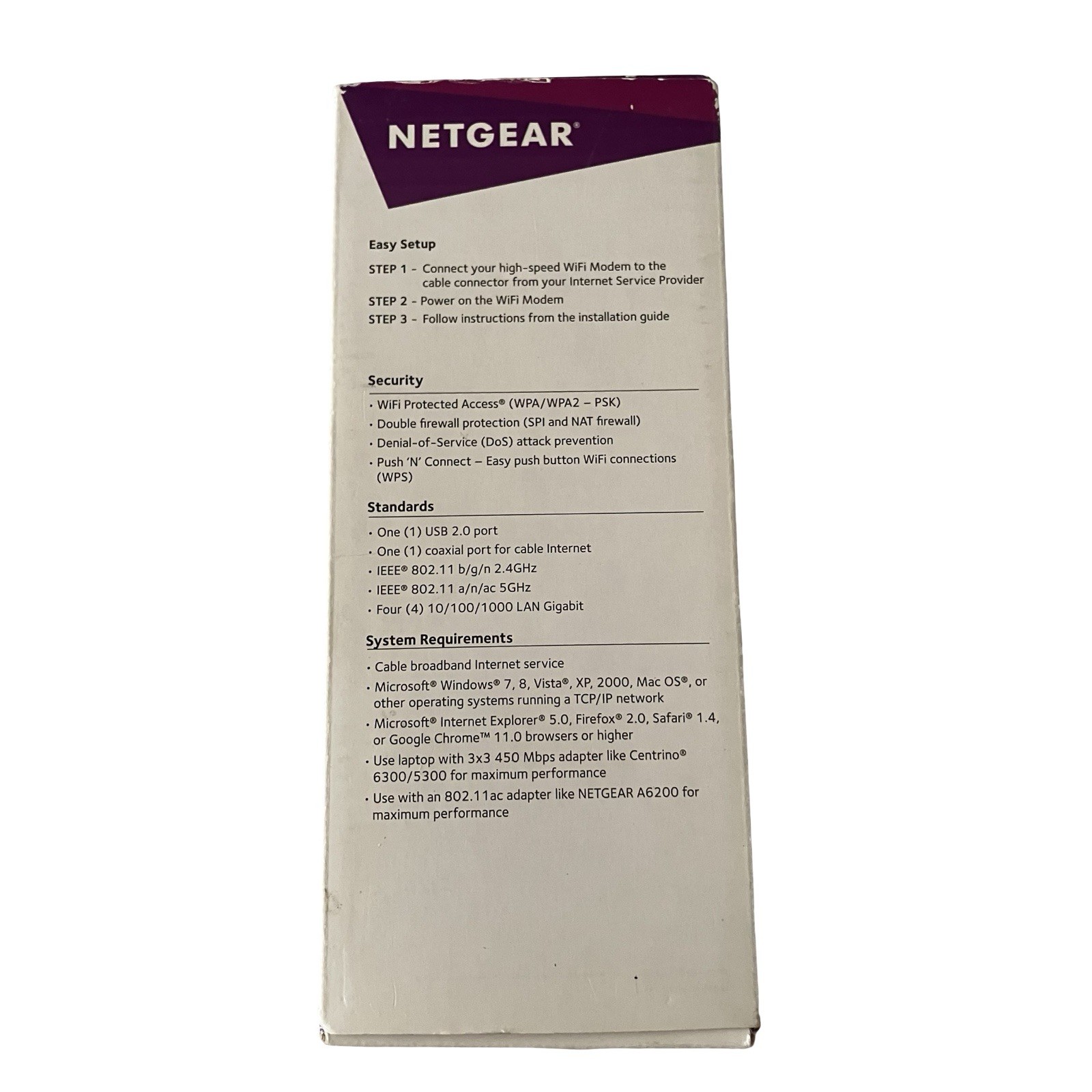 NETGEAR C6300BD AC1900 DOCSIS 3.0 Cable Modem WiFi Router Comcast Xfinity COX