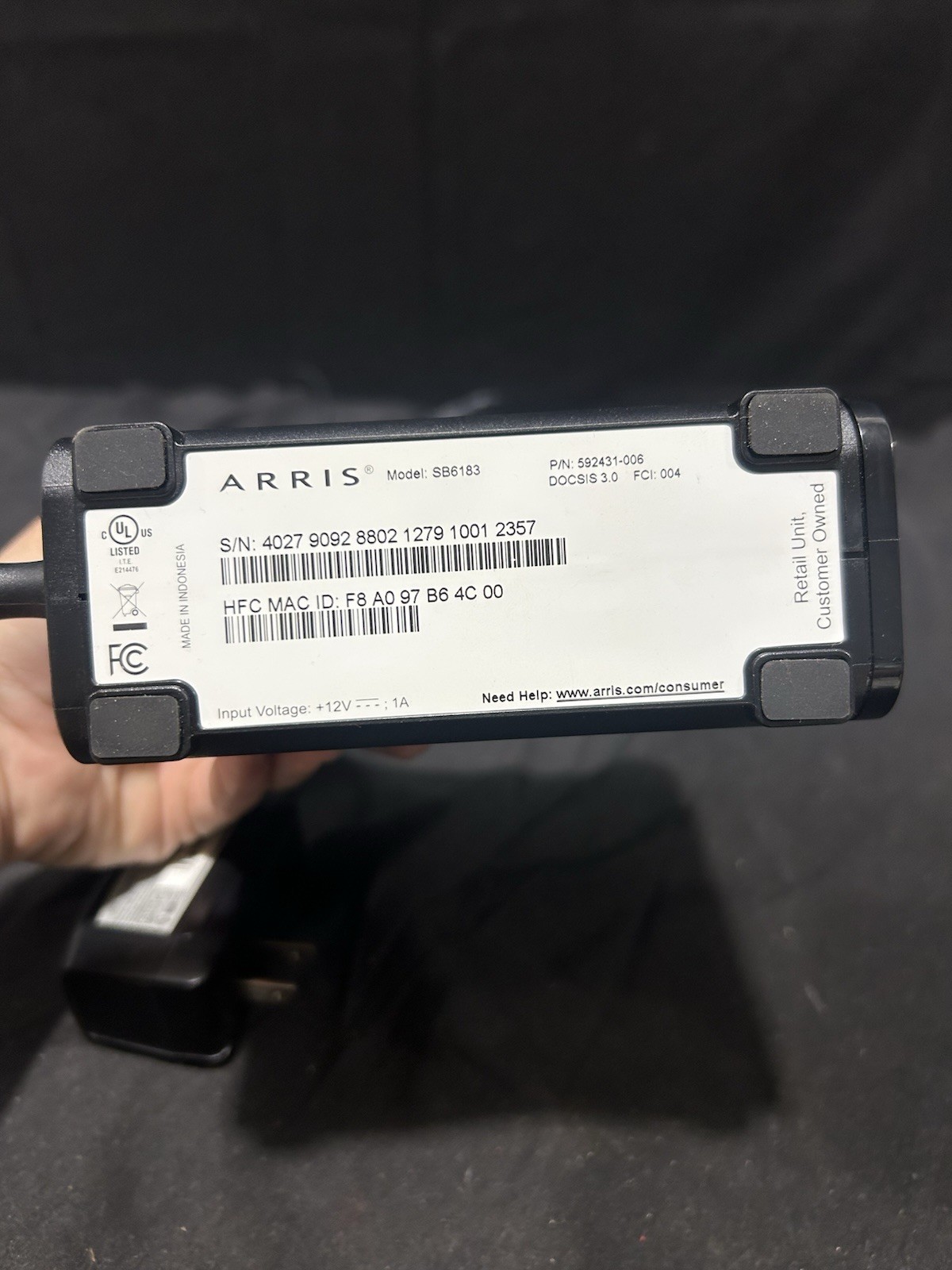 ARRIS Surfboard SB6183 DOCSIS 3.0 Cable Modem Black