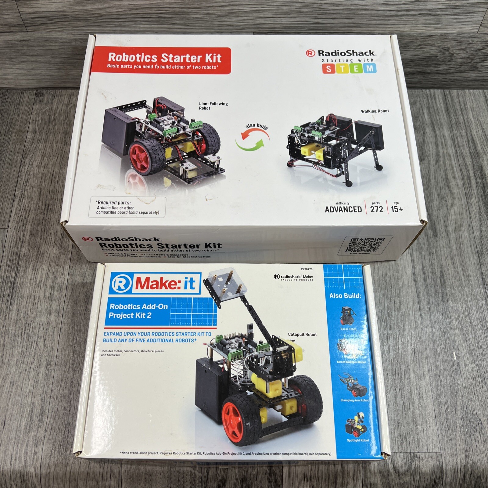 Radio Shack Make: It robotics starter Kit 2770168 & Project Kit 2 2770170 Bundle