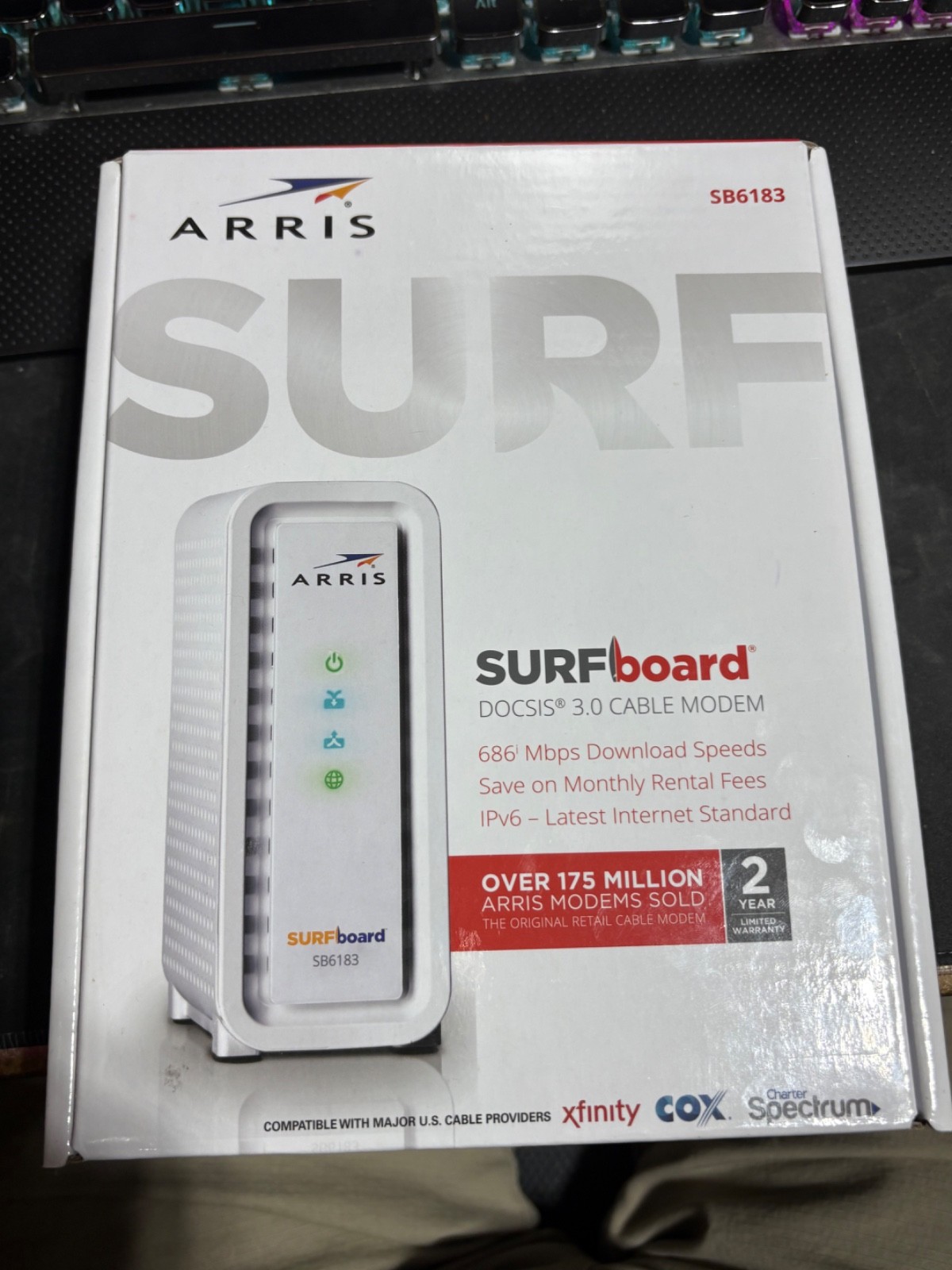 ARRIS SURFboard SB6183 DOCSIS 3.0 Cable Modem Tested w/ Box & Power Adapter