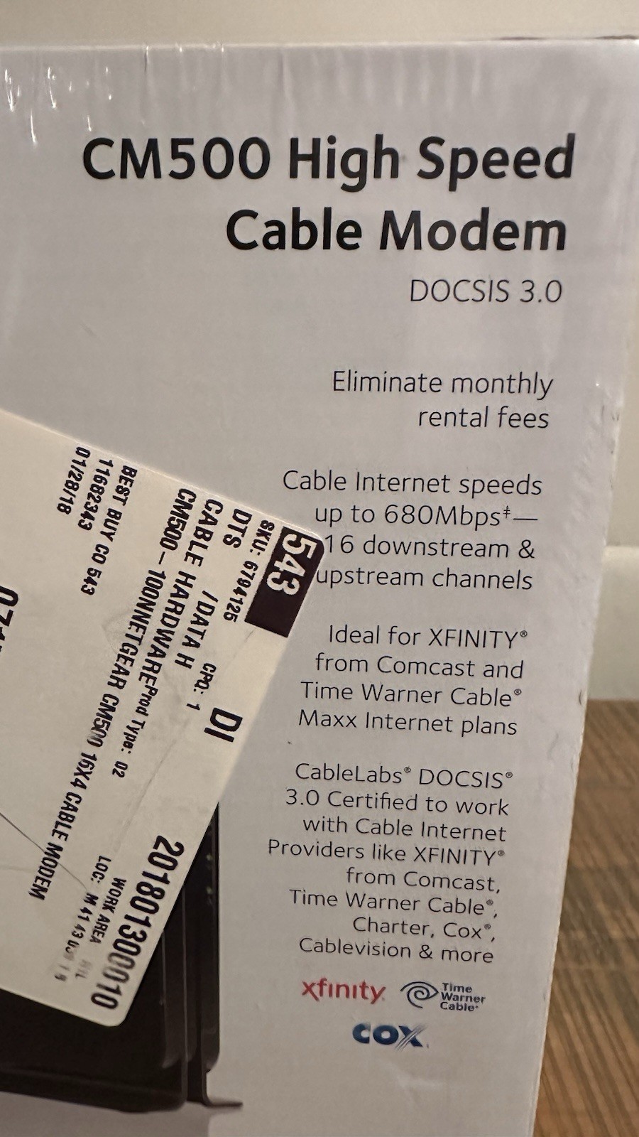 NETGEAR CM500 Cable Modem DOCSIS 3.0 680Mbps Ethernet Xfinity Cox Charter