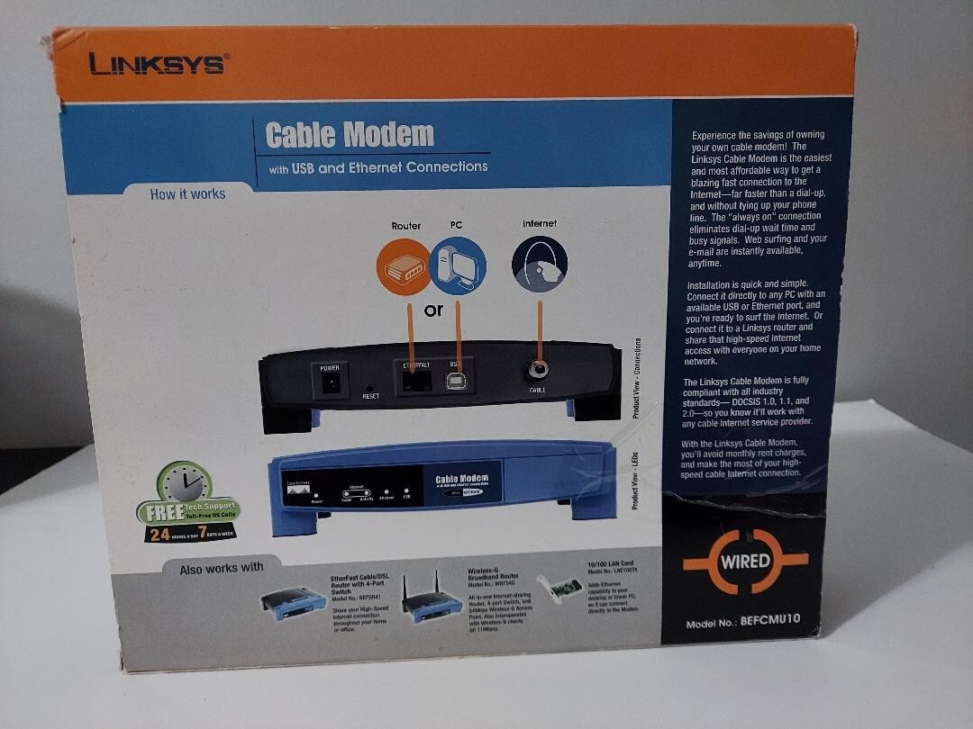 LINKSYS – Cable Modem – BEFCMU10 with USB & Ethernet Connections