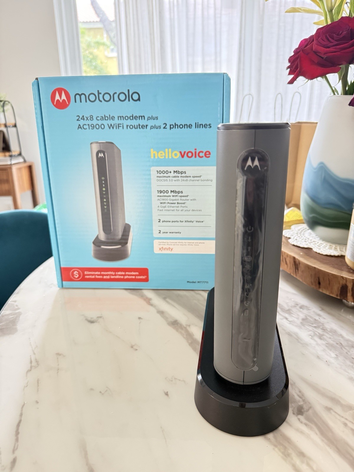 Motorola MT7711 24X8 Cable Modem and AC1900 Dual Band Wi-Fi Gigabit Router NEW