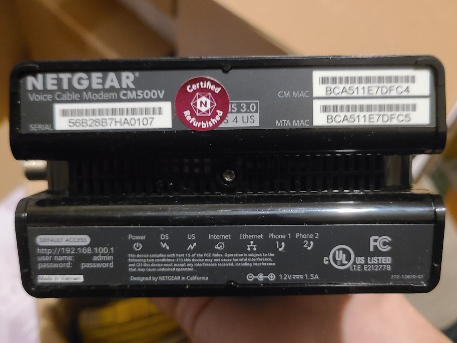 NETGEAR CM500V High Speed Cable Modem Used Refurbed