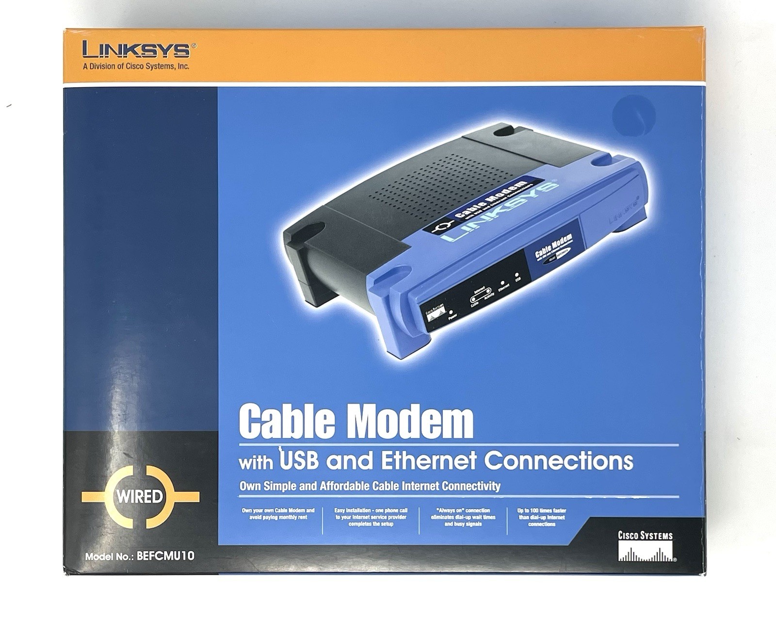 Linksys BEFCMU10 Cable Modem with USB and Ethernet Connections NIB