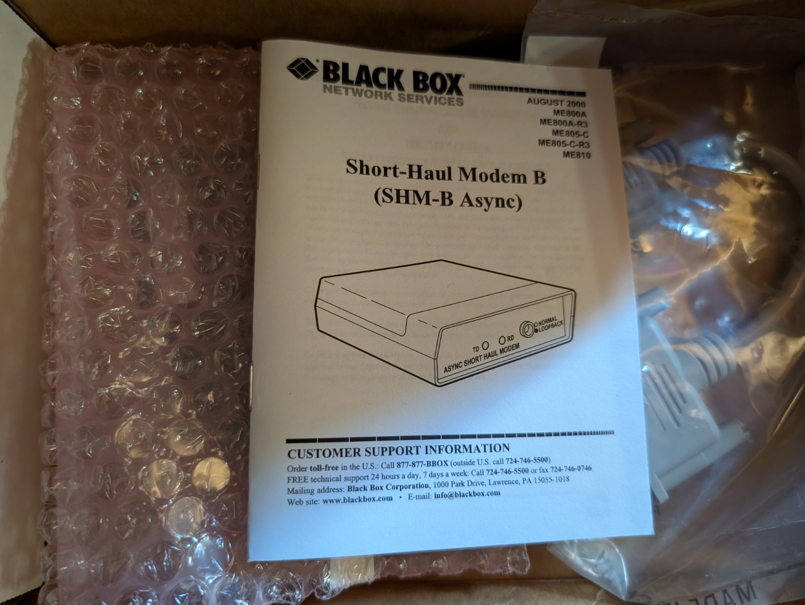NEW BLACK BOX ME805C-R2 SHORT-HAUL MODEM B WITH CABLE