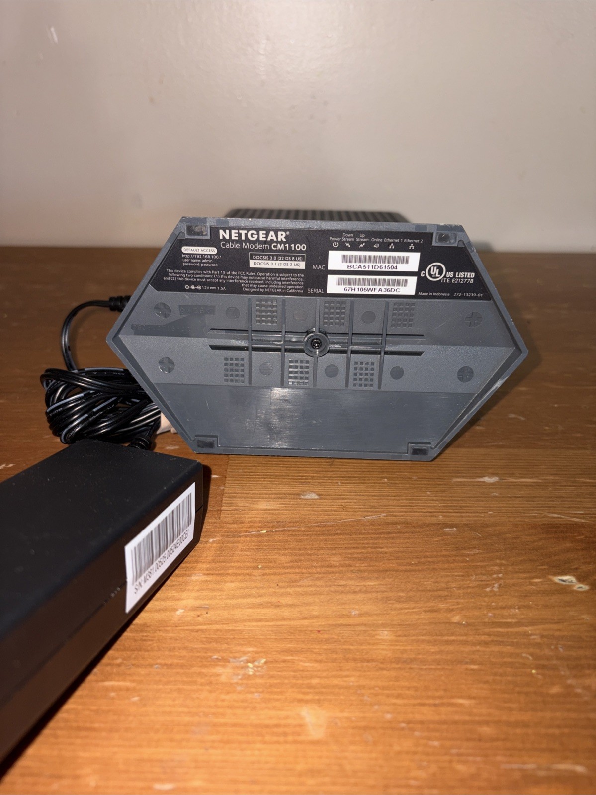 NETGEAR CM1100 Cable Modem with power supply Tested Works Fast Shipping