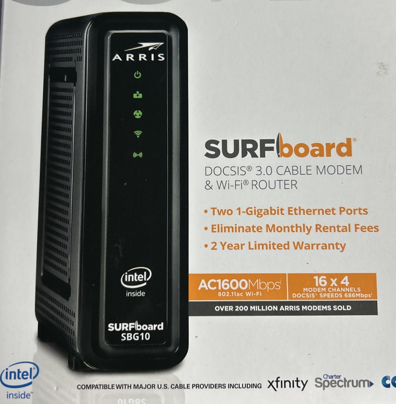 ARRIS SURFboard SBG10 DOCSIS Cable Modem & AC1600 Wi-Fi Router + Power Supply