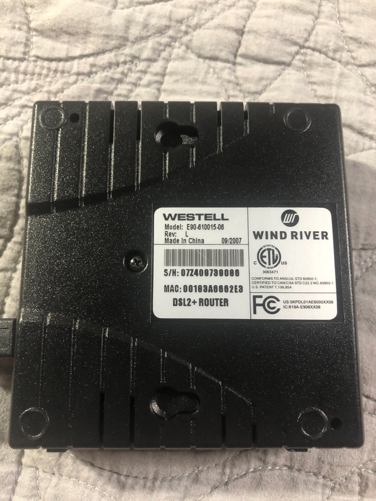 Westell E90-610015-06 Verizon DSL2 Modem+Router w/ USB Cable NO POWER CABLE