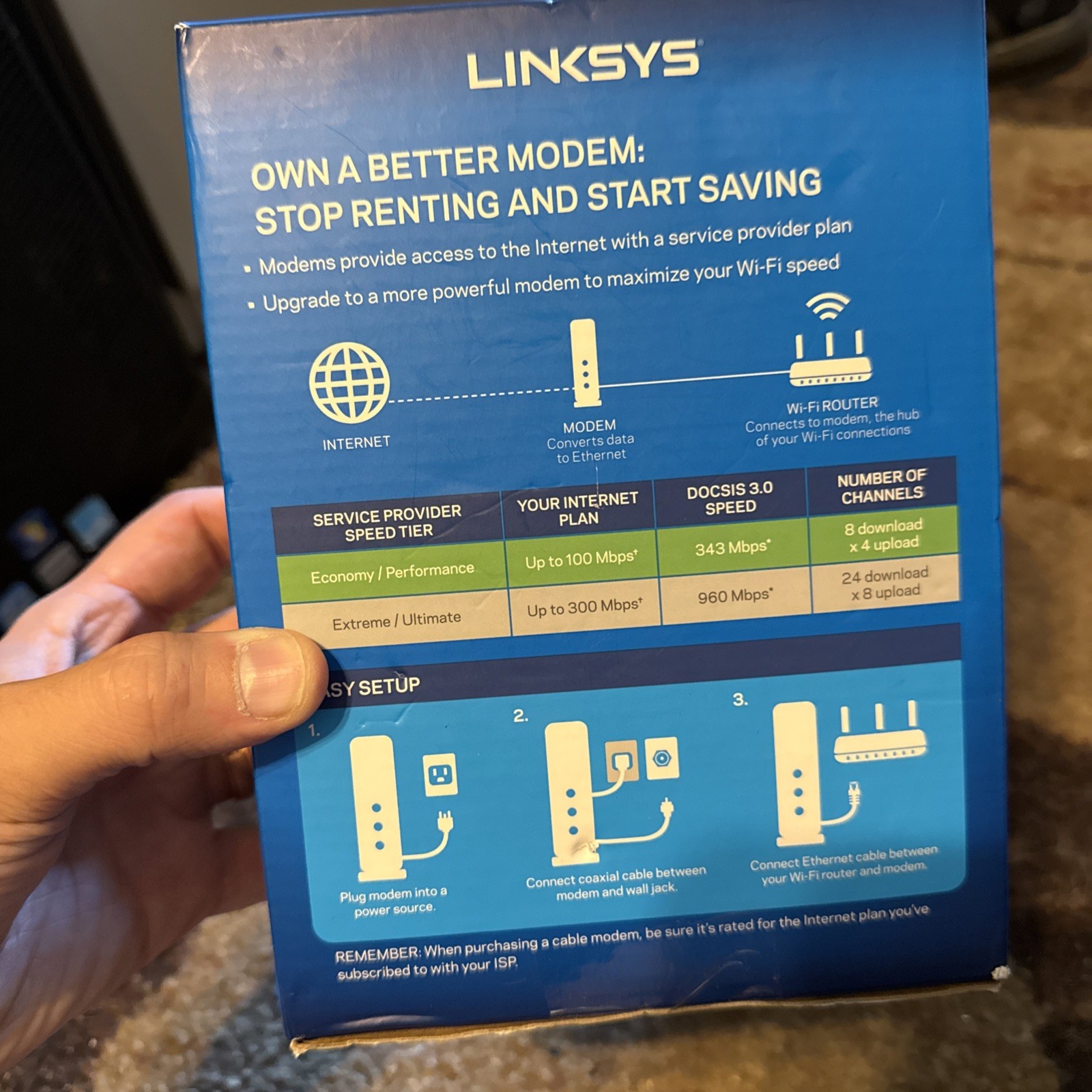Linksys Model CM3008 Cable Modem DOCSIS 3.0 Bonded Channels Up To 343 Mbps