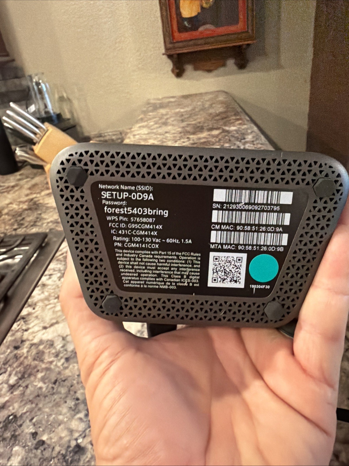 Cox Panoramic Cable Modem WIFI Gateway Modem &Router CGM414X With Power Cord