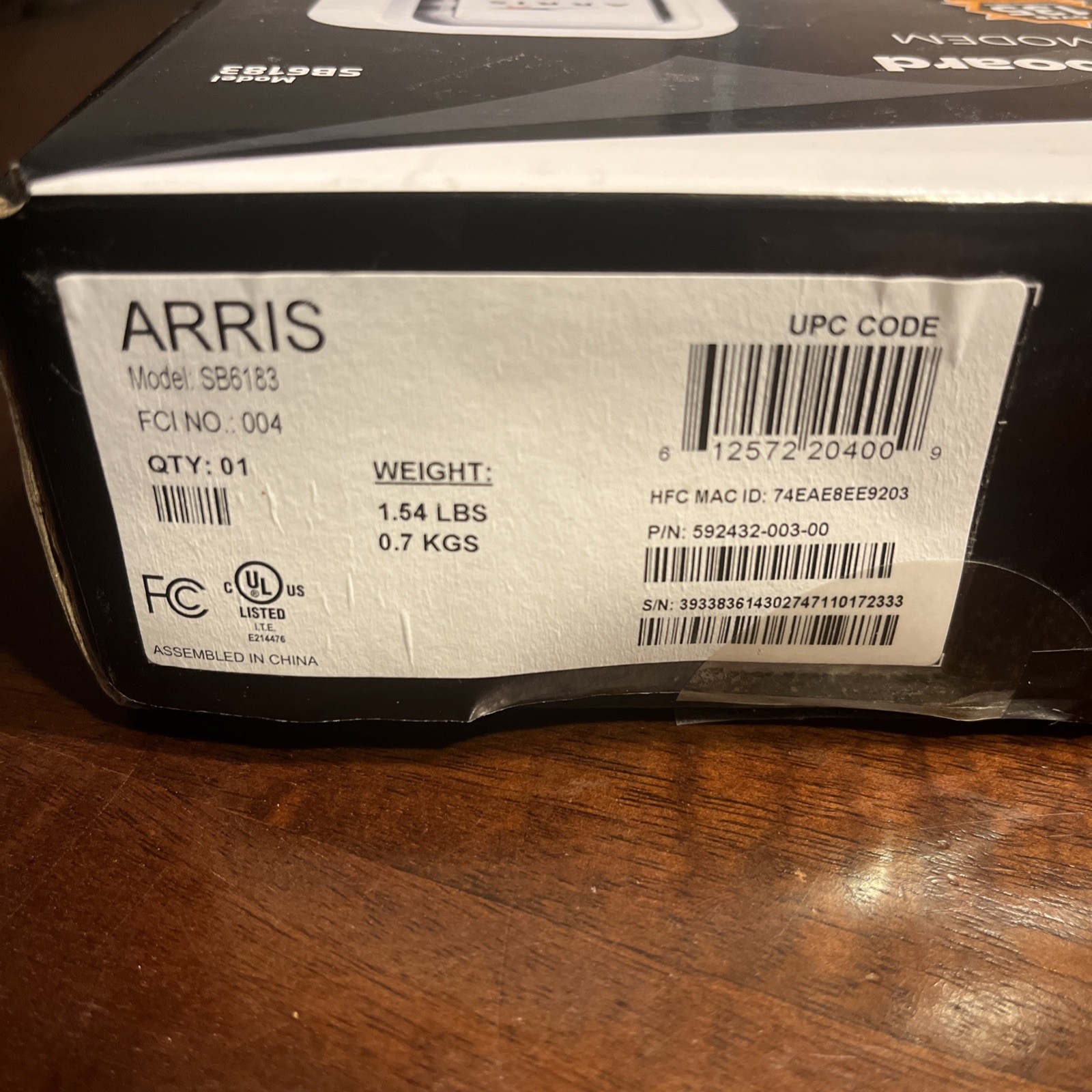 ARRIS SB6183 686 MBPS CABLE MODEM WHITE 59243200300 ULA3-38 NIB