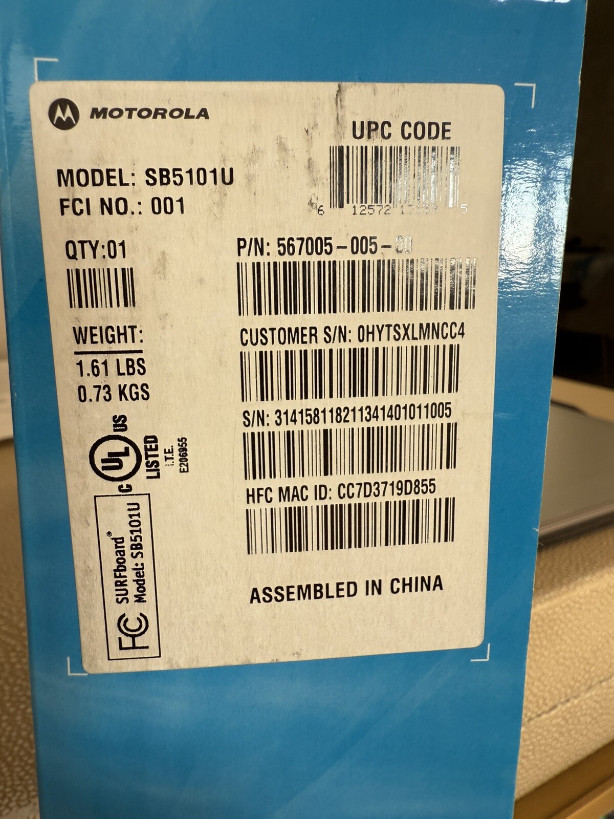 Motorola Cable Modem SURFboard SB5101 (SB515290-087-00) 38 Mbps