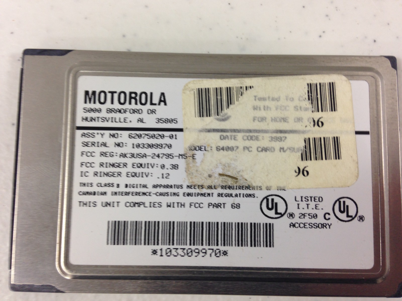 Motorola MobileSurfr 56k PC Card Modem