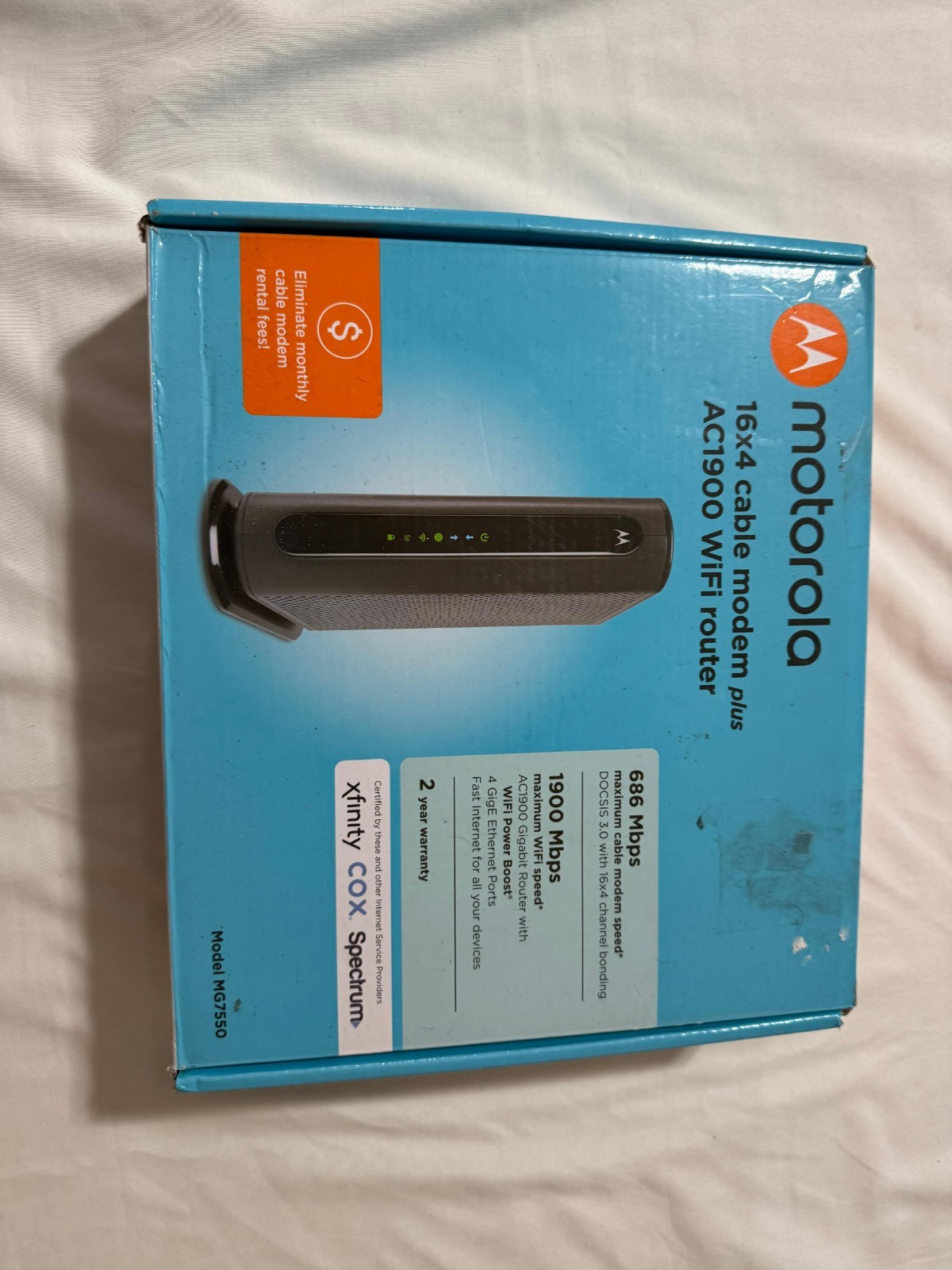 Motorola MG7550 16×4 DOCSIS 3.0 Cable Modem Plus AC1900 WiFi Router – Used