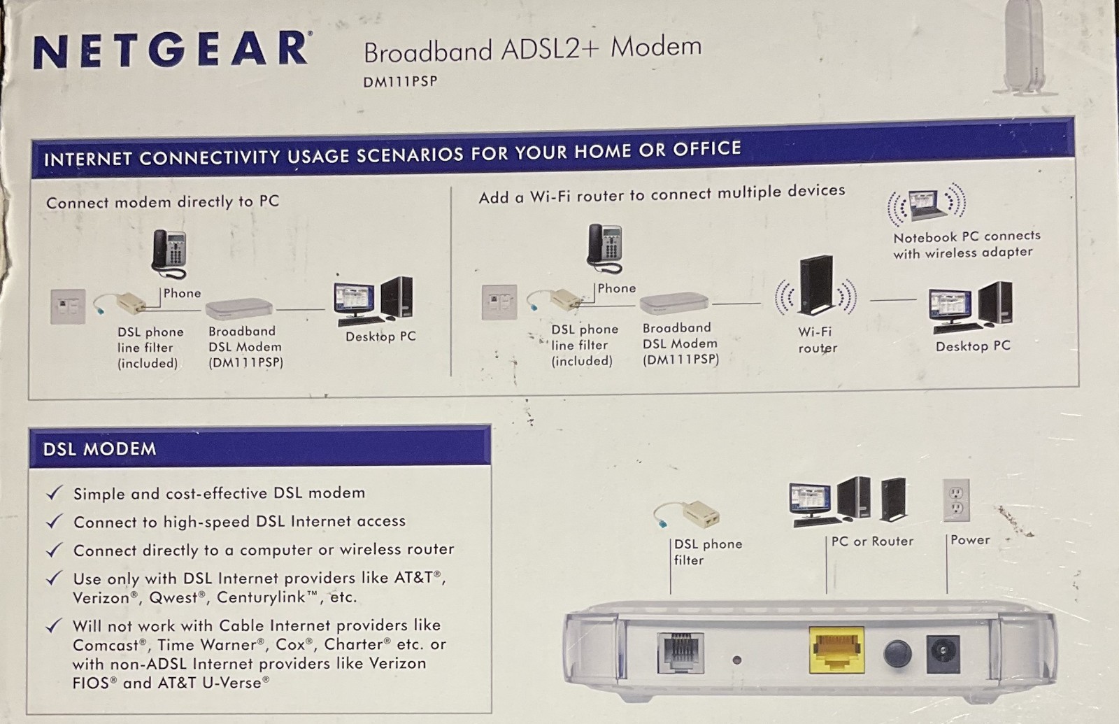 NETGEAR DM111PSP ADSL2+ Modem AND Arris SB6190 Cable Modem – NO Power Cords