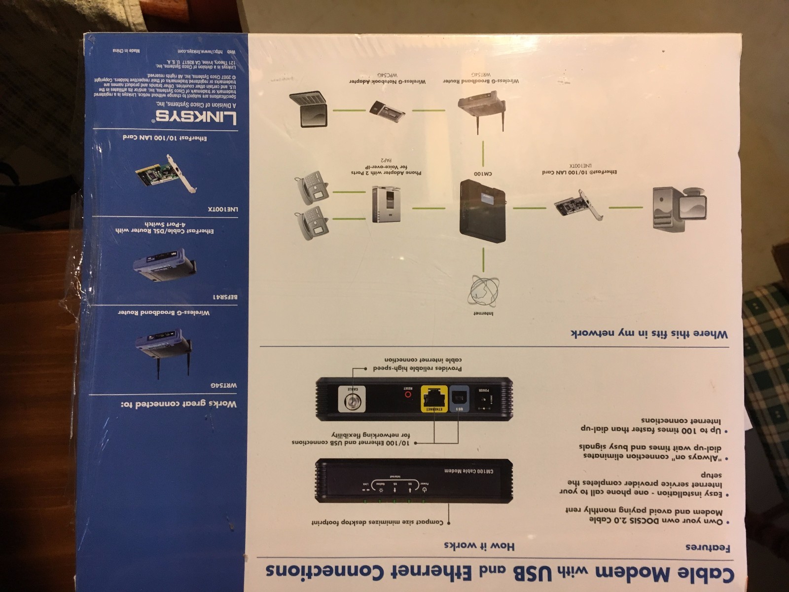 CISCO Linksys CM100 Modem Cable Modem With USB And Ethernet Connections SEALED