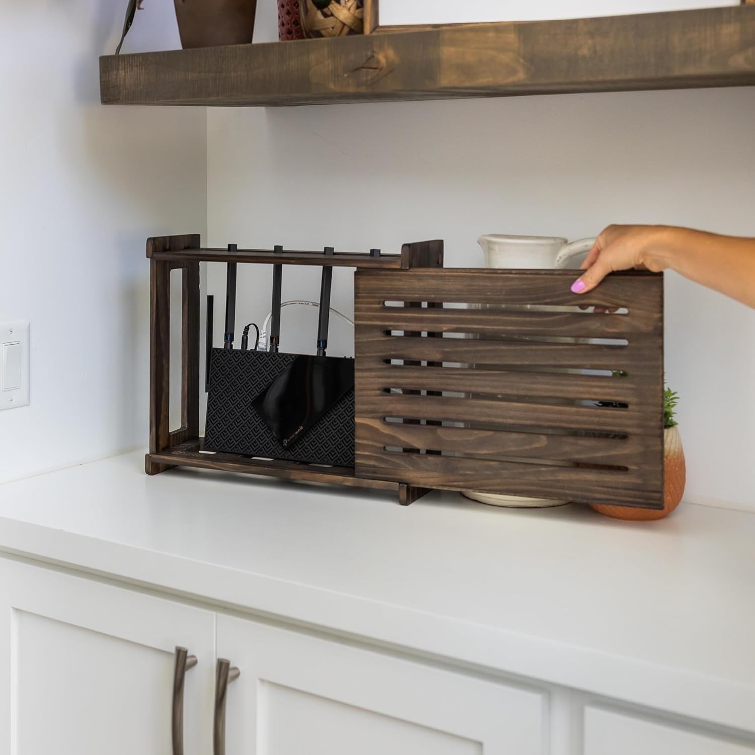 Wooden WiFi Router Storage Box Standard Wall Mountable Decorative Modem Shelf