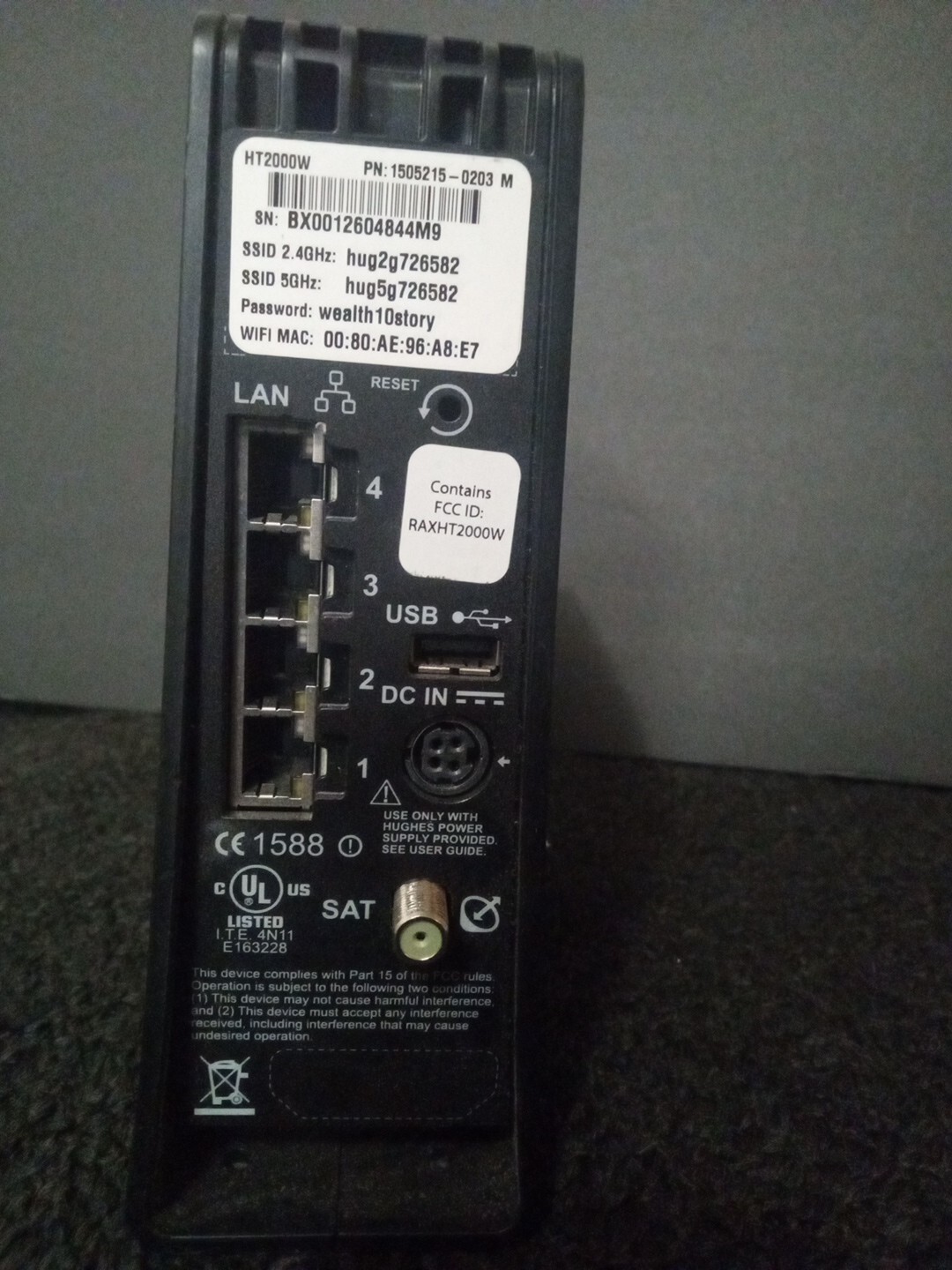 Hughes HT2000W Satellite Dual Band 2.4Ghz-5Ghz Internet Modem *NO POWER CORD