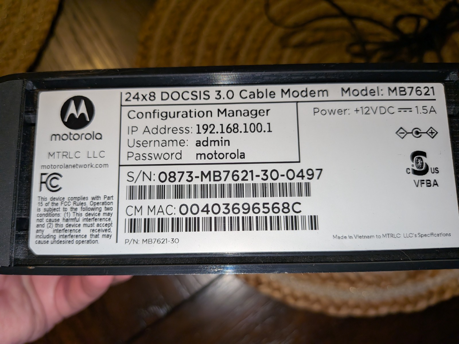 Used Motorola 24×8 cable modem model mb7621