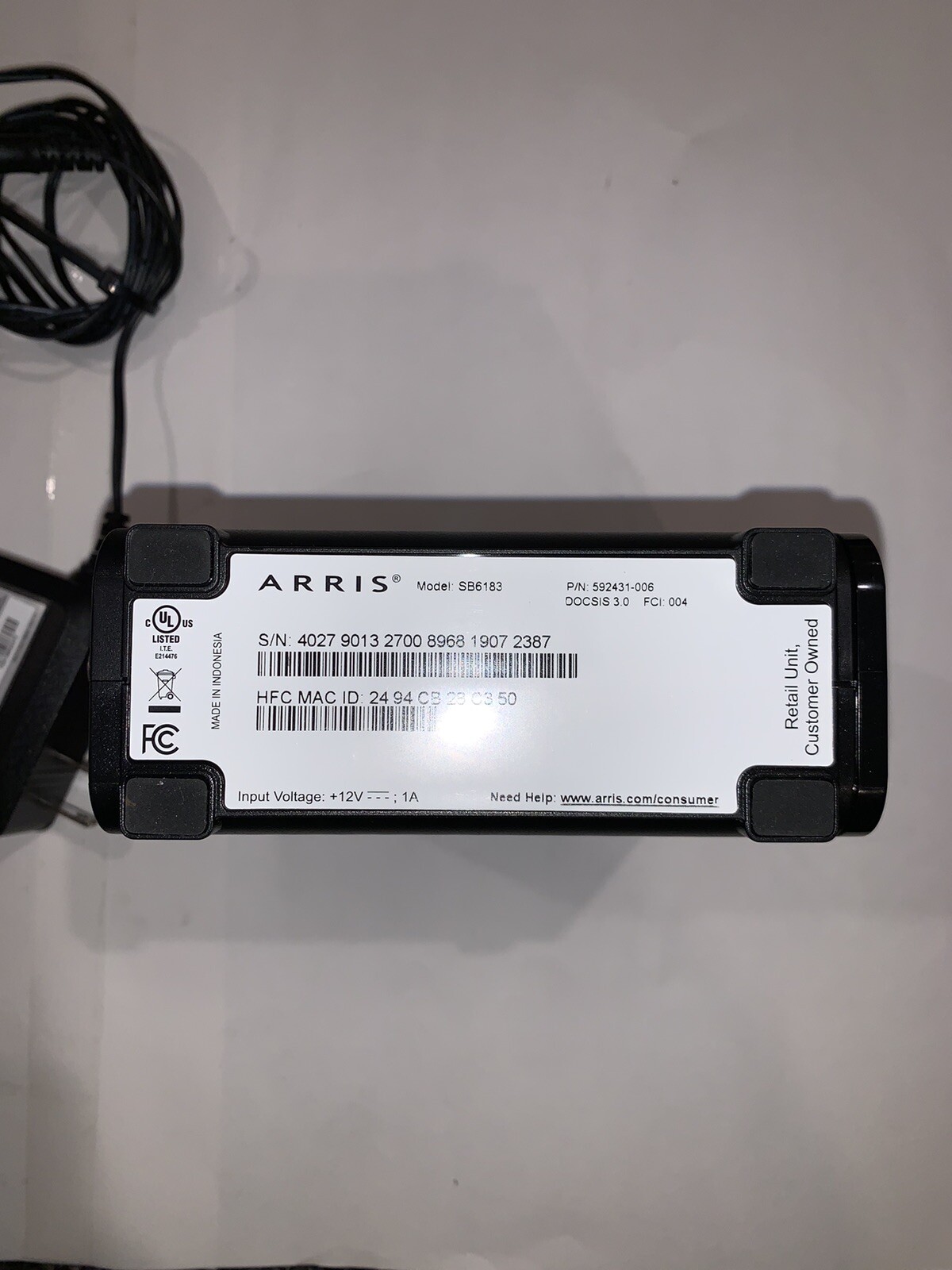 ARRIS SURFboard SB6183 DOCSIS 3.0 Cable Modem – BLACK