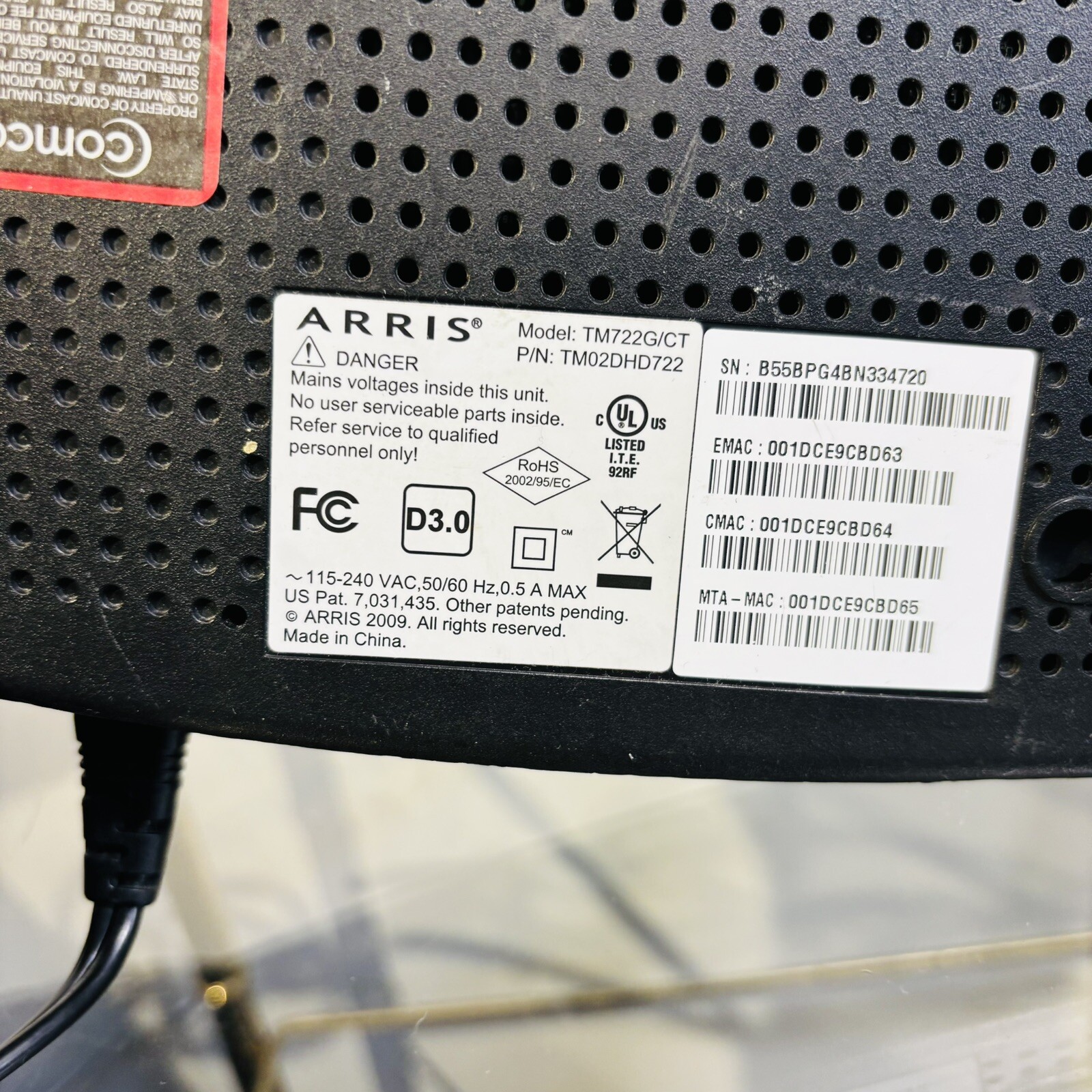 Arris TM722G/CT Touchstone Telephony Cable Modem DOCSIS 3.0
