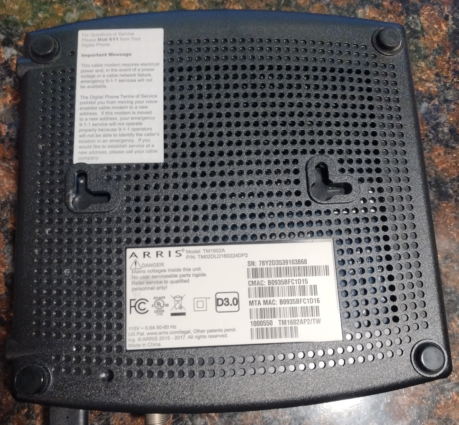 Arris Cable Modem TM6102 TM1602A TM02DLD1602