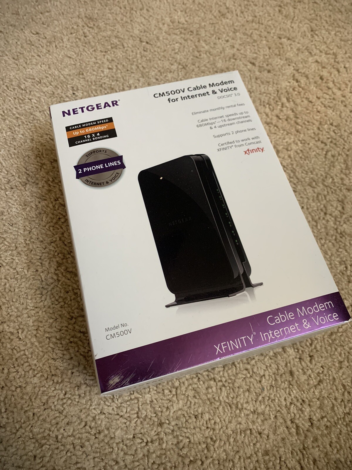 Netgear® CM500V 16×4 DOCSIS 3.0 680Mbps High Speed Cable Modem with Voice Phone