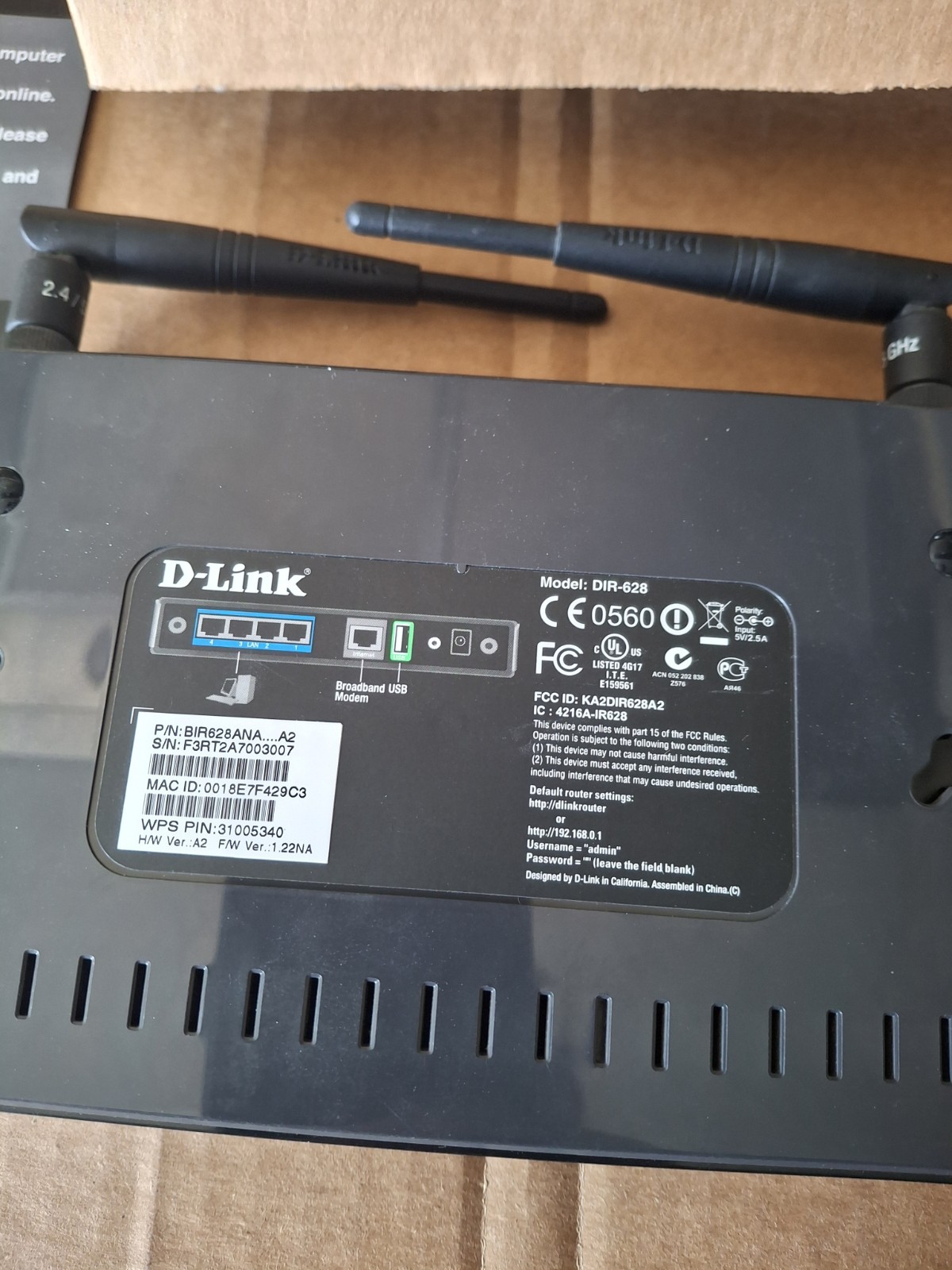 Cable Modem Digital Broadband RCA Model DIR-628 D-LINK