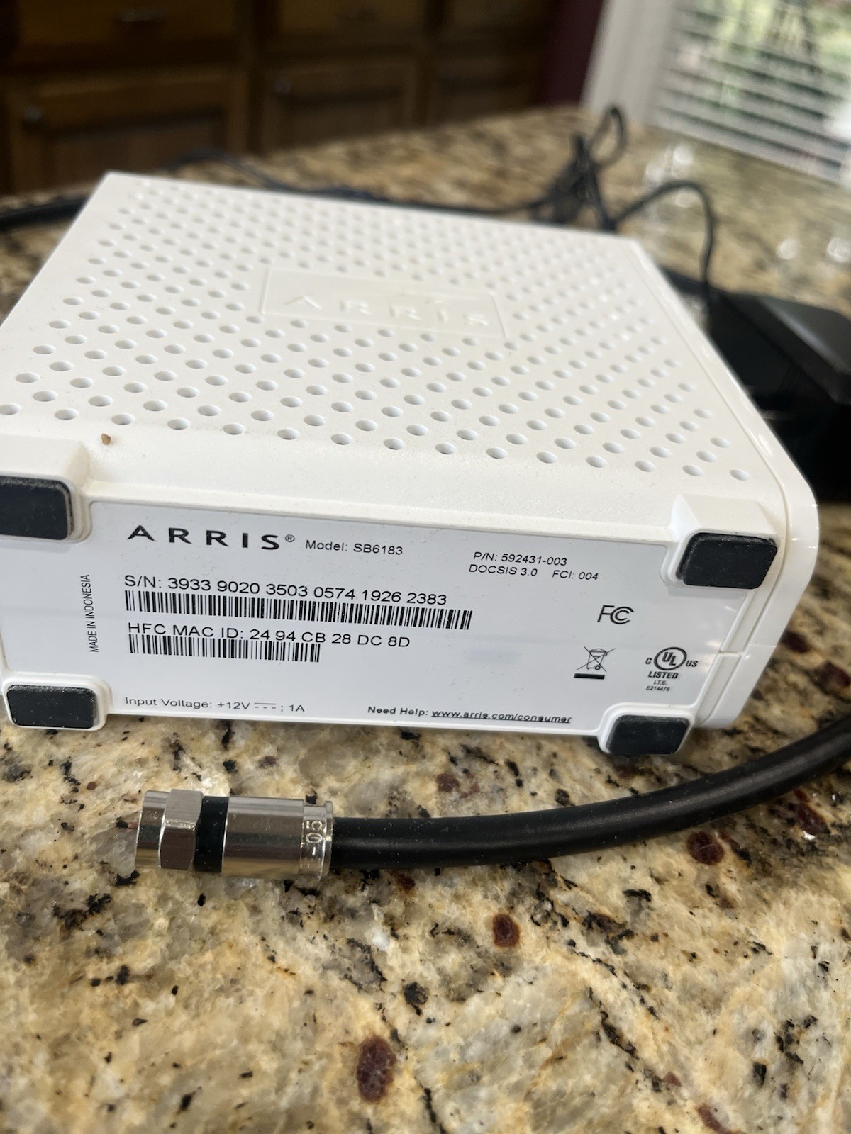ARRIS SB6183 686 Mbps Cable Modem, White – 592431-003. Perfect Condition.