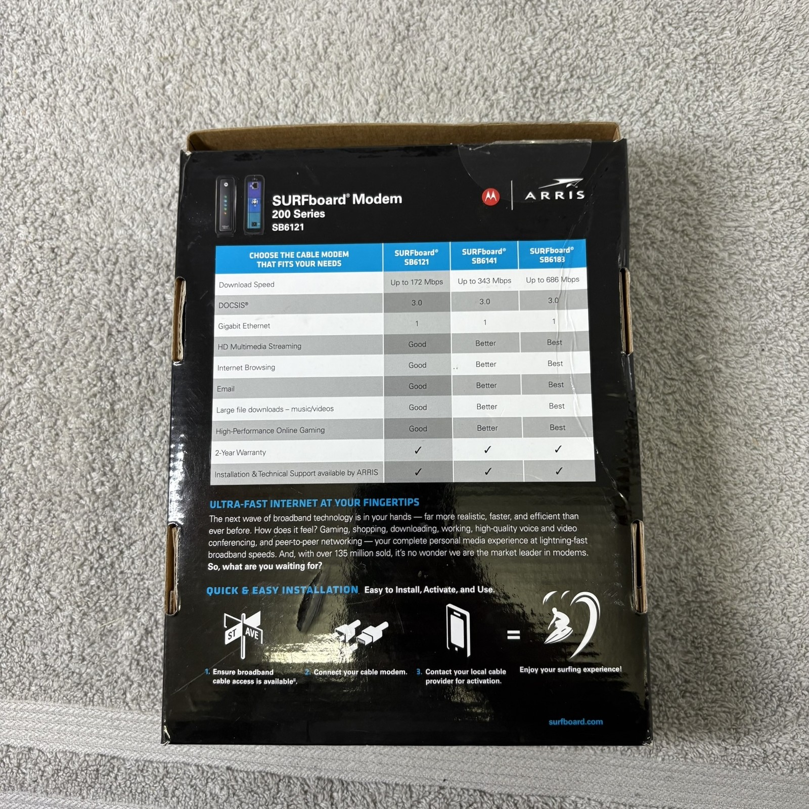 Motorola Arris SURFboard SB6121 DOCSIS 3.0 Cable Modem High Speed Ethernet
