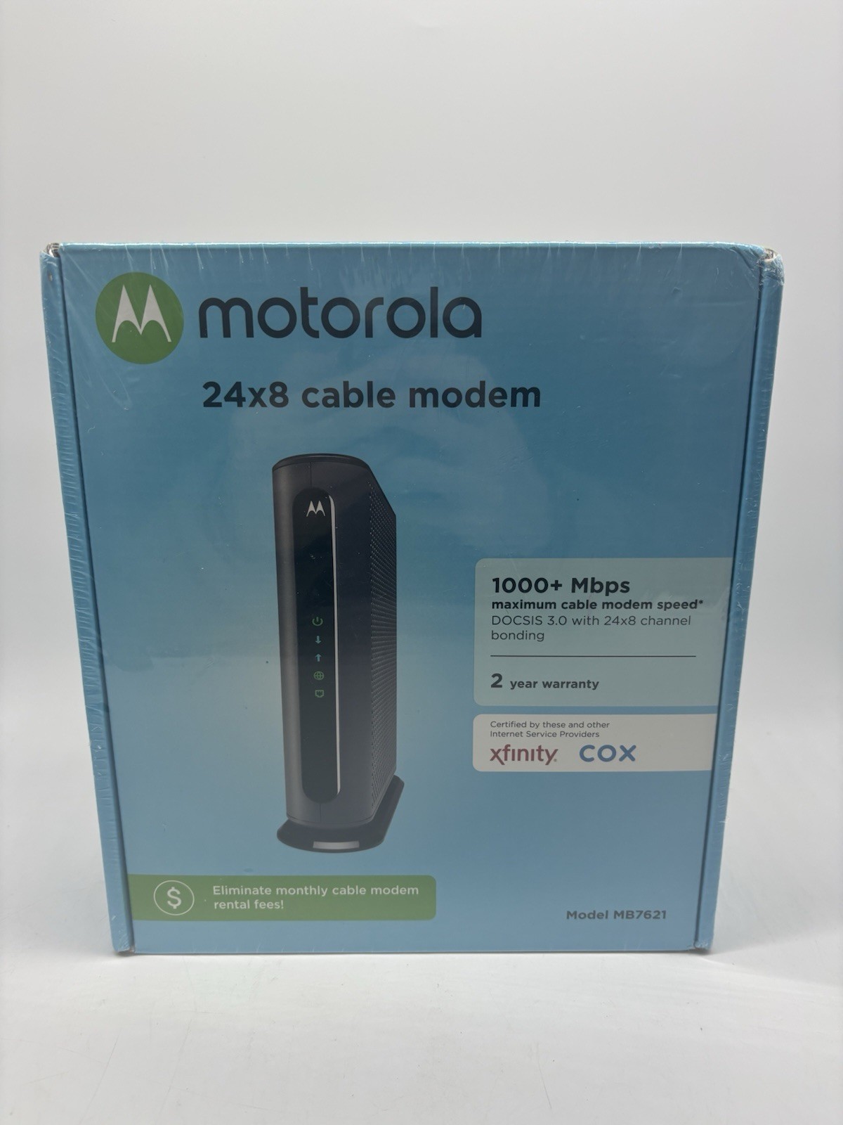 New Motorola 24×8 Cable Modem Model MB7621 DOCSIS 3.0 – AC Adapter and LAN Cable