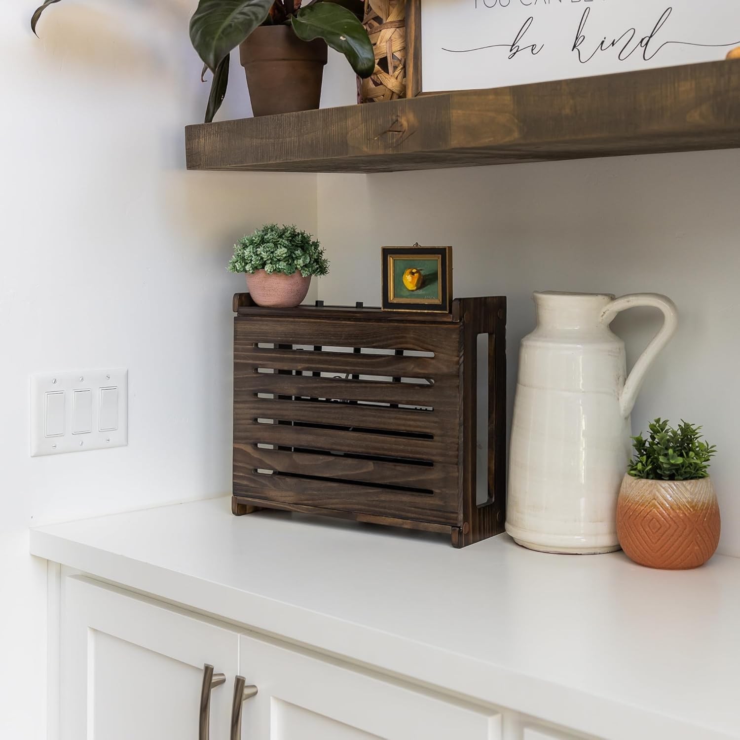 Wooden WiFi Router Storage Box Standard Wall Mountable Decorative Modem Shelf