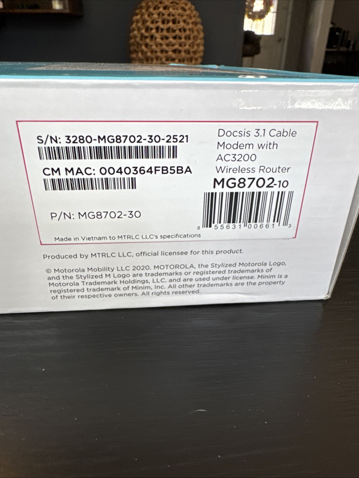 Motorola MG8702 DOCSIS 3.1 Cable Modem Router AC3200 WiFi Gigabit Open Box New