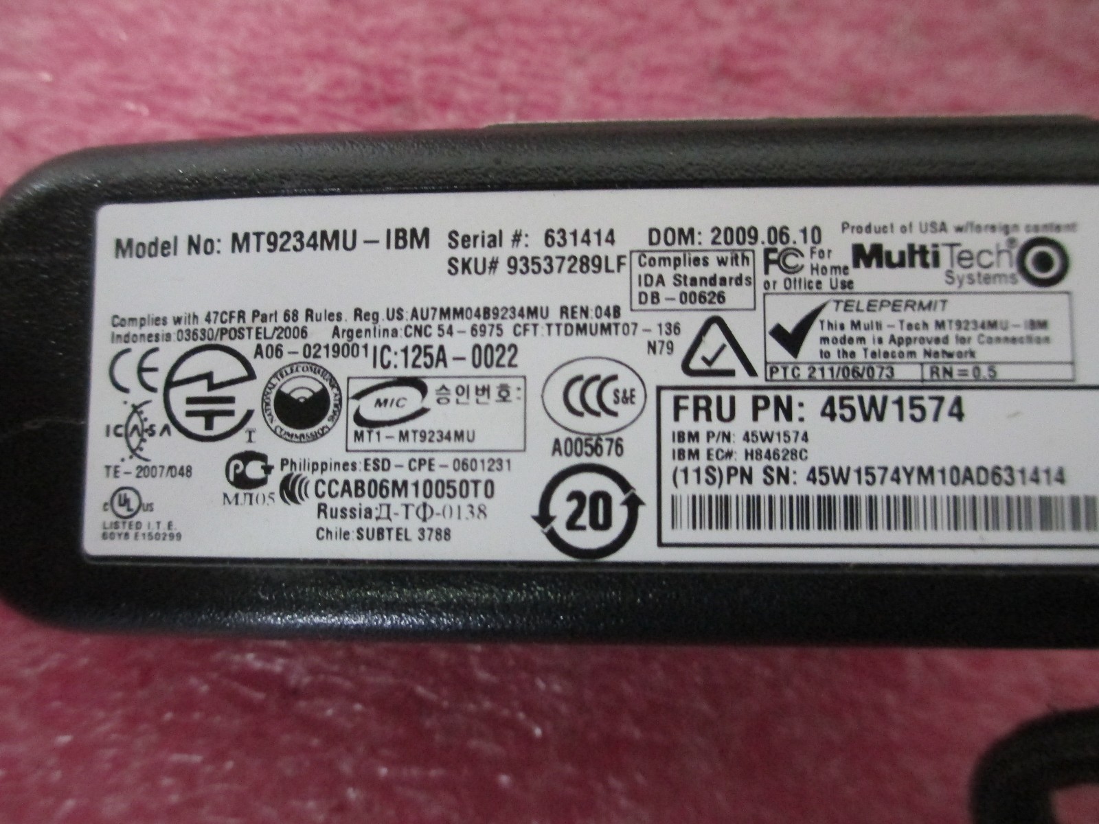 IBM 45W1574 45W1776 45w1057 MT9234MU Multi-Tech USB Data/Fax World Modem