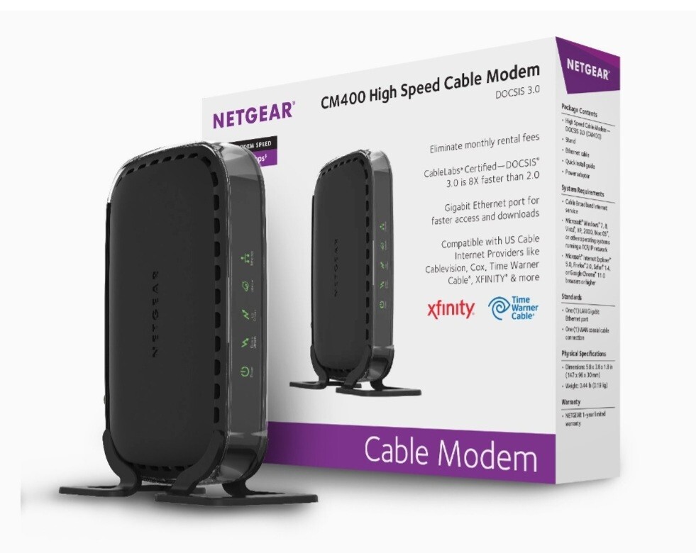 Netgear DOCSIS 30 (CM400-100NAS) 340 Mbps -Save $$ on Cable Modem Yearly Rental