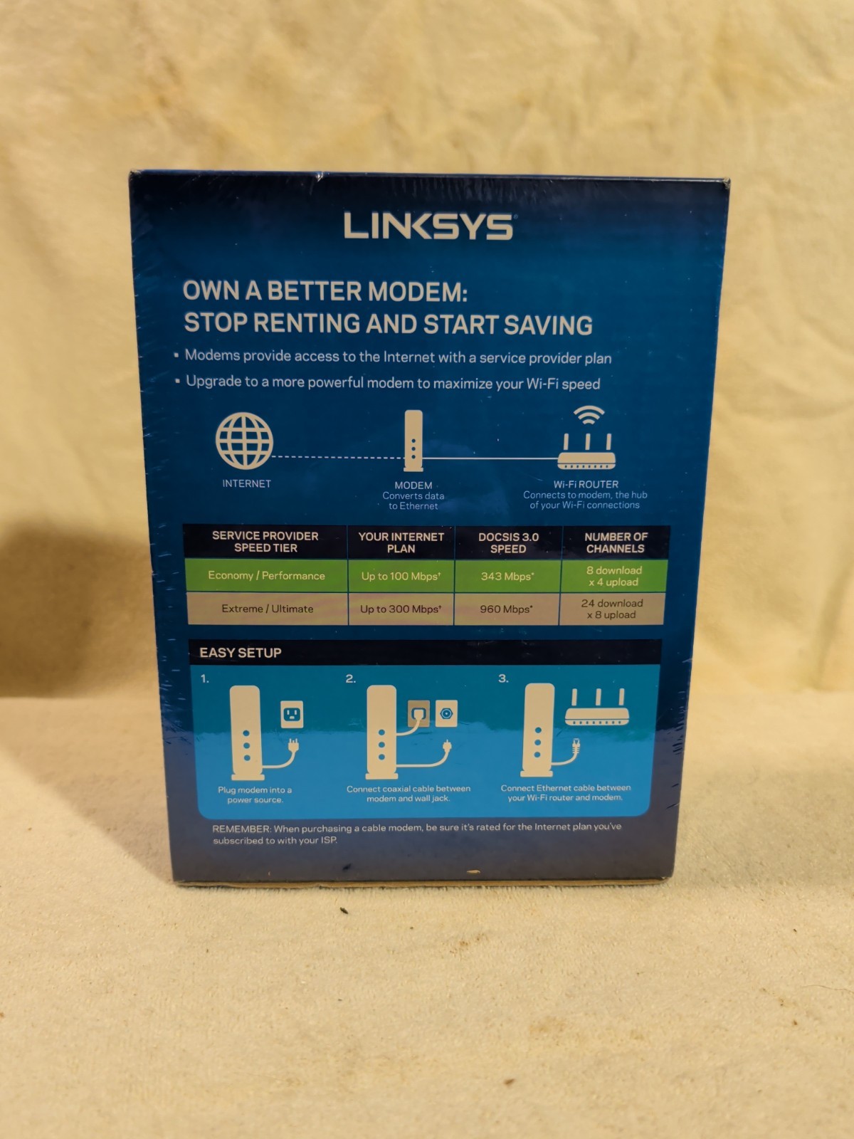 Linksys CM3008 DOCSIS 3.0 Up To 343 Mbps 8 x 4 Cable Modem New Factory Sealed