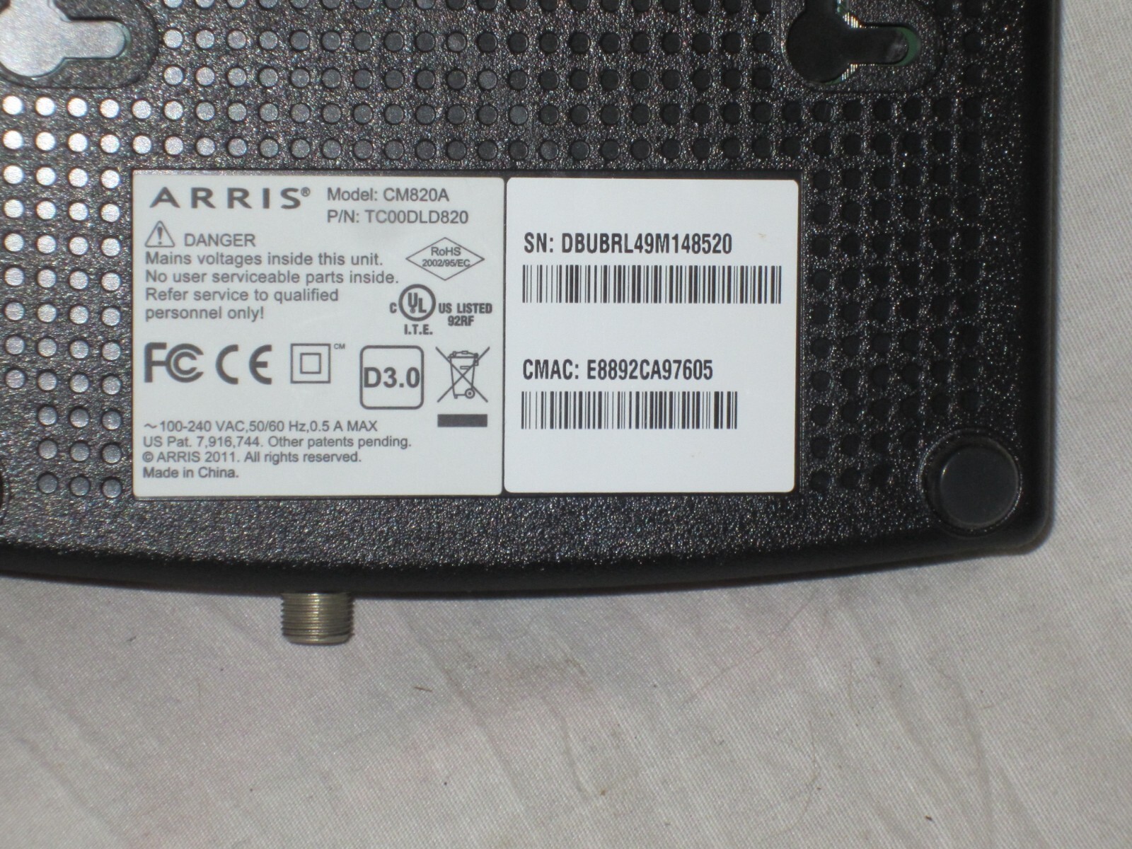 Arris CM820A DOCSIS 3.0 Cable Modem CM820A/SL BRAND NEW