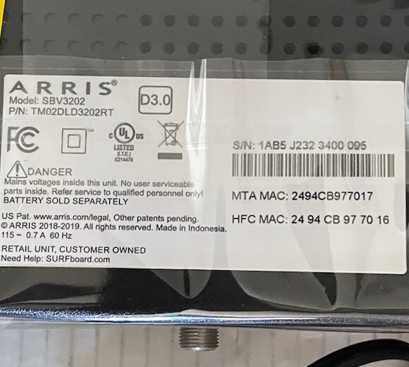 Arris Surfboard DOCSIS 3.0 Cable Modem SBV3202