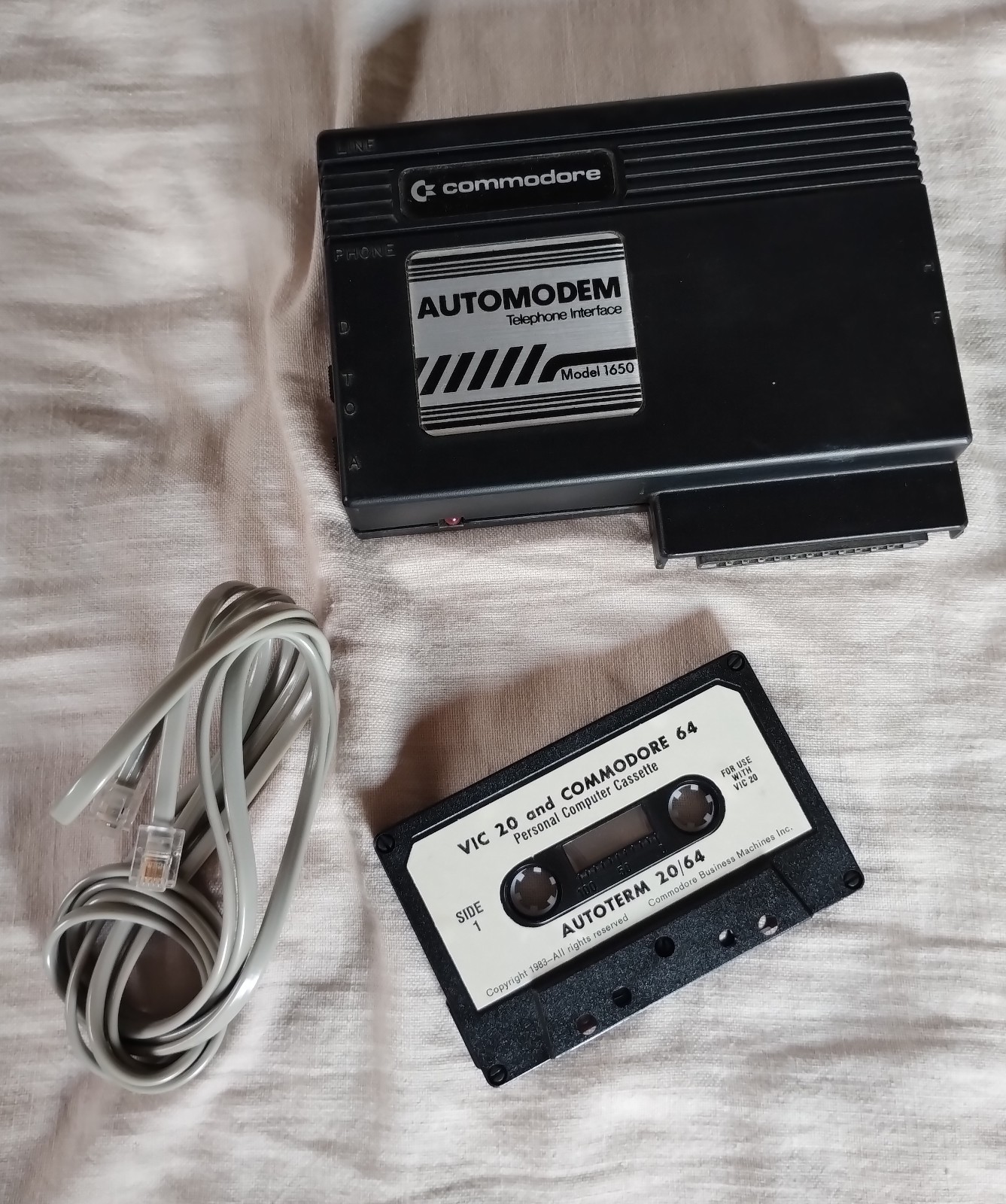 Commodore Automodem; in original box w/ manual + Autoterm tape; untested