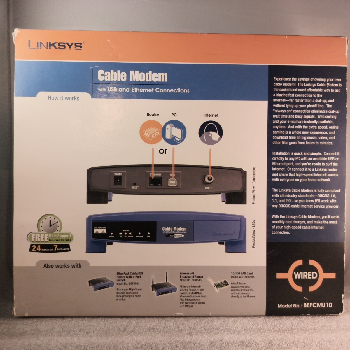 Linksys Cable Modem BEFCMU10 USB & Ethernet Connections
