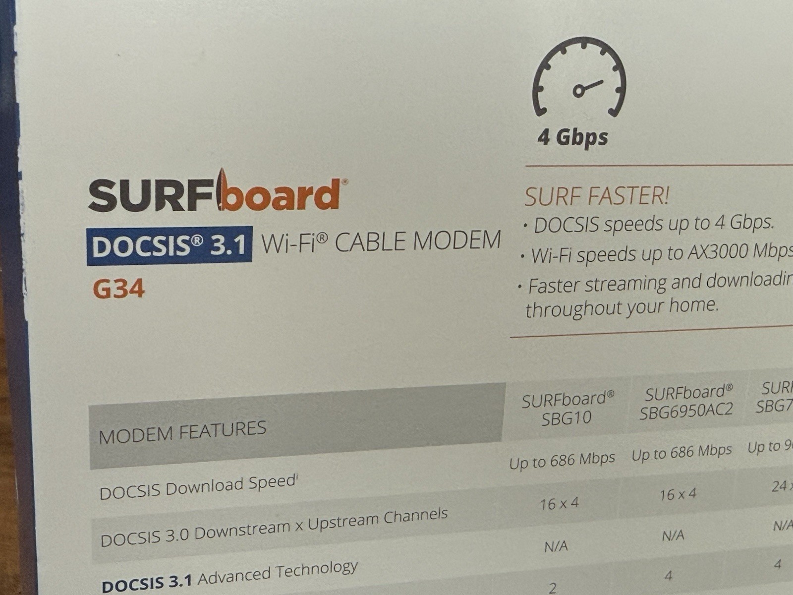 ARRIS Surfboard G34 Dual-Band WiFi-6 Cable Modem AX3000