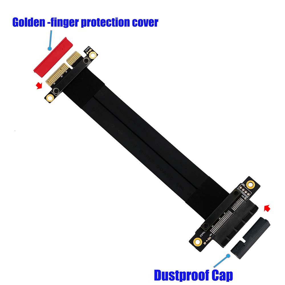 20cm PCI-e Extension Cable 4X 180 Degree, 24cm Total, Black, Graphics Card