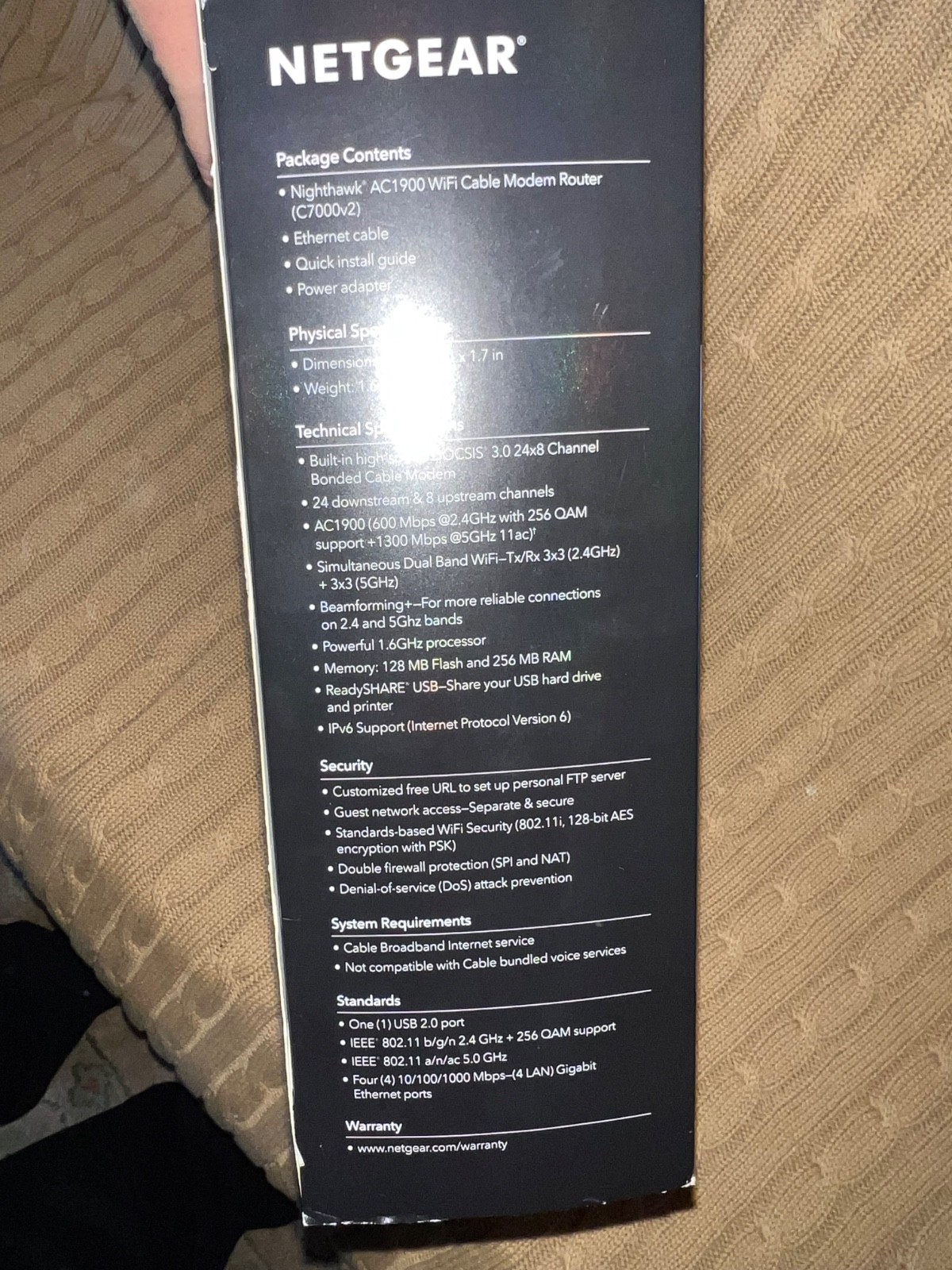 NETGEAR Nighthawk Dual Band AC1900 WiFi Cable Modem Router – Black
